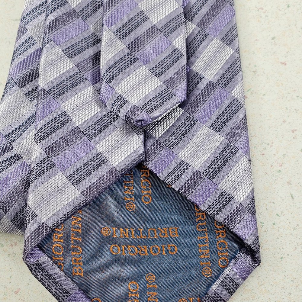 Men's Giorgio Brutini Purple Print Necktie HAND MADE - Picture 7 of 8